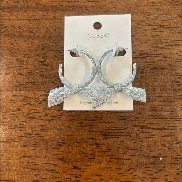 J. Crew Silver Bow Hoop Earrings - Picture 2 of 3